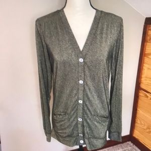Free people beach olive green metallic cardigan sweater